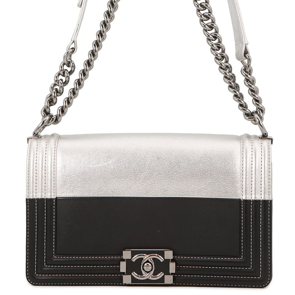 Chanel Chain Shoulder Bag Boy 25 Coco Mark Bicolor Leather A67086 CHANEL Hand...